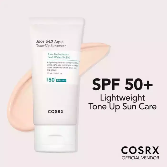 Cosrx Aloe 54.2 Aqua Tone-Up Sunscreen 50ml The COSRX Lightweight Sunscreen is formulated to provide high-level SPF 50+ PA++++ Cosrx Aloe 54.2 Aqua Tone-Up Sunscreen 50ml The COSRX Lightweight Sunscreen is formulated to provide high-level SPF 50+ PA++++