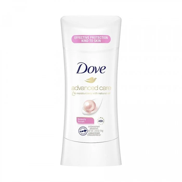 Dove Advanced Care Antiperspirant Deodorant Beauty Finish 2.6 oz, up to 48 hours of antiperspirant protection Contains Dove NutruimMoistiure and ¼ moisturizers Helps delicate underarm skin recover from shaving irritation | Veela Beauty Dove Advanced Care Antiperspirant Deodorant Beauty Finish 2