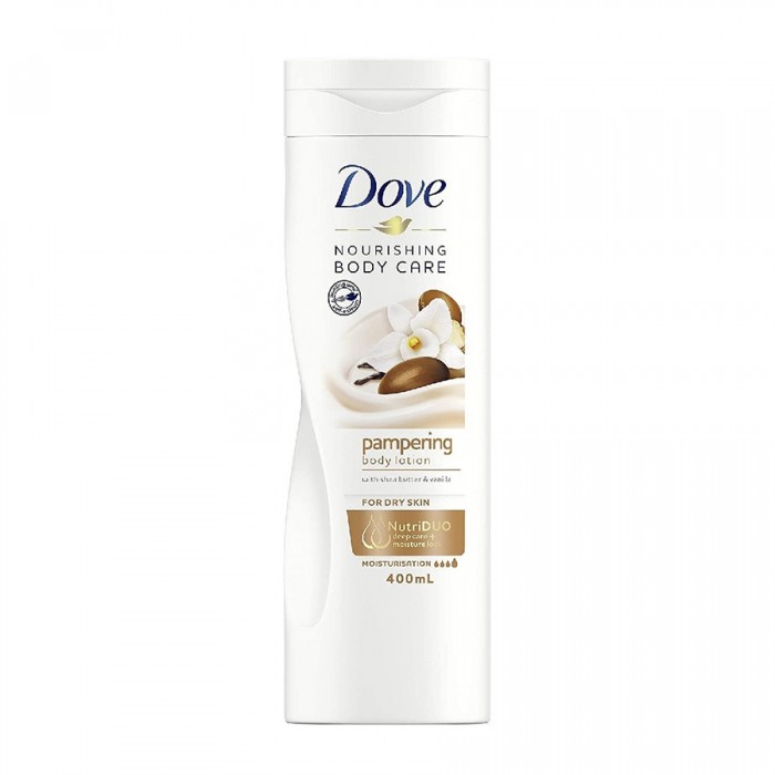 Rich blend of nourishing cream with shea butter. Comforting creamy fragrance. Gradually improves skin starting deep down. uitable for all skin types. Dove Purely Pampering Shea Butter and Warm Vanilla Nourishing Lotion d | Veela Beauty Rich blend of nourishing cream with shea butter |
