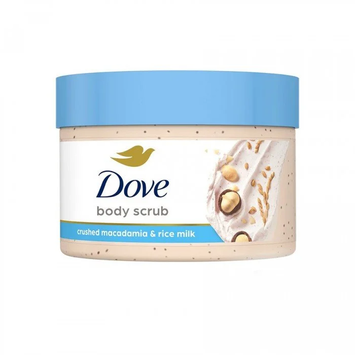 Dove Scrub Macadamia & Rice Milk Exfoliating Body Scrub  Exfoliating body scrub that removes dull, dry skin.