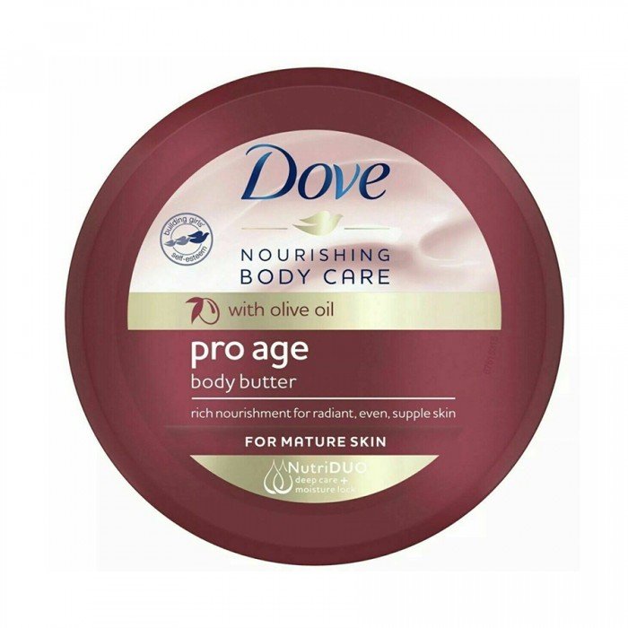 Dove Nourishing Body Care Pro Age Body Butter moisturising cream combines rich moisturising ingredients and olive oil in a creamy body butter to give you supple, smooth skin. | Veela Beauty Dove Nourishing Body Care Pro Age Body Butter moisturising