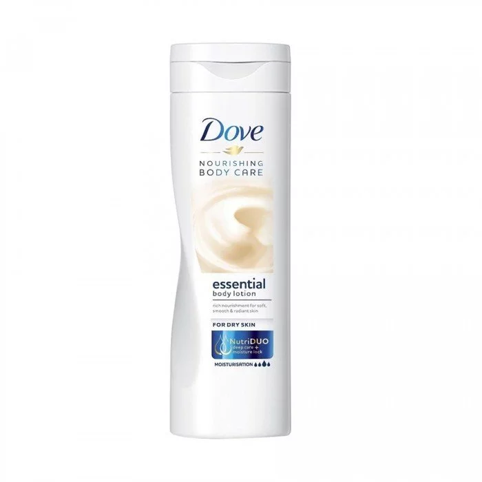 Dove Essential Nourishing Body Milk هو لوشن للبشرة يرطب البشرة ويغذيها بعمق ويجعل البشرة ناعمة ونضرة. مع مركب Doves DeepCare بالمغذيات الطبيعية والزيوت الأساسية. مفحوصه من قبل اطباءالجلديه. | فييلا بيوتي Dove Essential Nourishing Body Milk هو لوشن