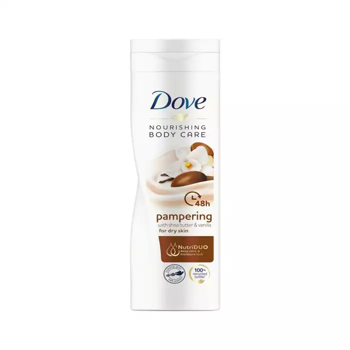 Dove Purely Pampering Nourishing Lotion Moisturising Cream Body Lotion with Shea Butter & Vanilla 250ml -Dove Pampering Body Lotion with Shea butter & Vanilla for a beautiful screen. -Lotion infused with a rich blend of | Veela Beauty Dove Purely Pampering Nourishing Lotion Moisturising Cream