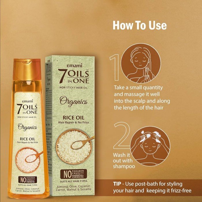 Emami 7 Oils in One Organics Rice Hair Oil is a specially