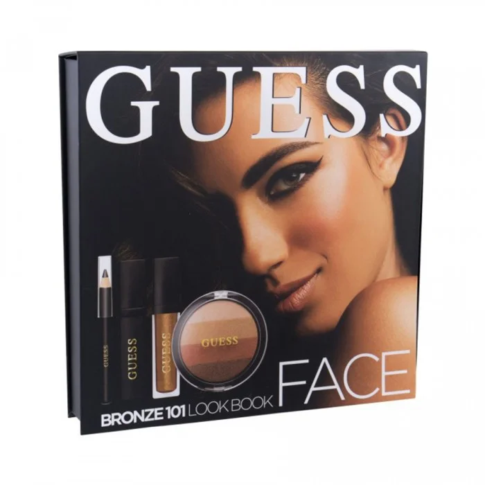 Beauty Face Lookbook - 101 Bronze by Guess for Women. 4 Pc Kit 0.25oz Eye Shadow. 0.14oz Volumizing Black Mascara. 0.14oz Matte Liquid Lipstick. 0.017oz Soft Kohl Black Eyeline. | Veela Beauty Beauty Face Lookbook - 101 Bronze by Guess for Women |