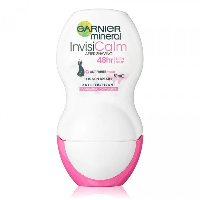 Garnier Mineral InvisiCalm بعد الحلاقة لمدة 48 ساعة مضاد للتعرق رول أون غني بالمعادن القوية ، وهو معدن فائق الامتصاص من أصل بركاني ، يُزعم أنه يوفر تأثيرًا مهدئًا بعد الحلاقة ويوفر حماية لمدة 48 ساعة دون توقف ضد العرق. | فييلا بيوتي Garnier Mineral InvisiCalm بعد الحلاقة لمدة
