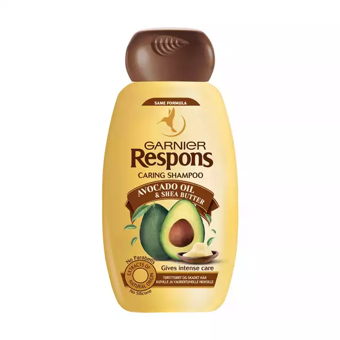 Garnier ريسبونس شامبو بزيت الأفوكادو وخلاصة زبدة الشيا - 400 مل علاج مكثف للشعر الجاف والتالف. يحتوي Garnier Respons Avocado Oil & Shea Butter للشعر الجاف والتالف على زيت الأفوكادو وزبدة الشيا. غني بمكونات من أصل طبيعي. | فييلا بيوتي Garnier ريسبونس شامبو بزيت