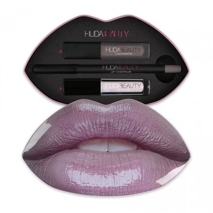 Huda Beauty Lip Gloss Contour & lip gloss set Mauve,The kit