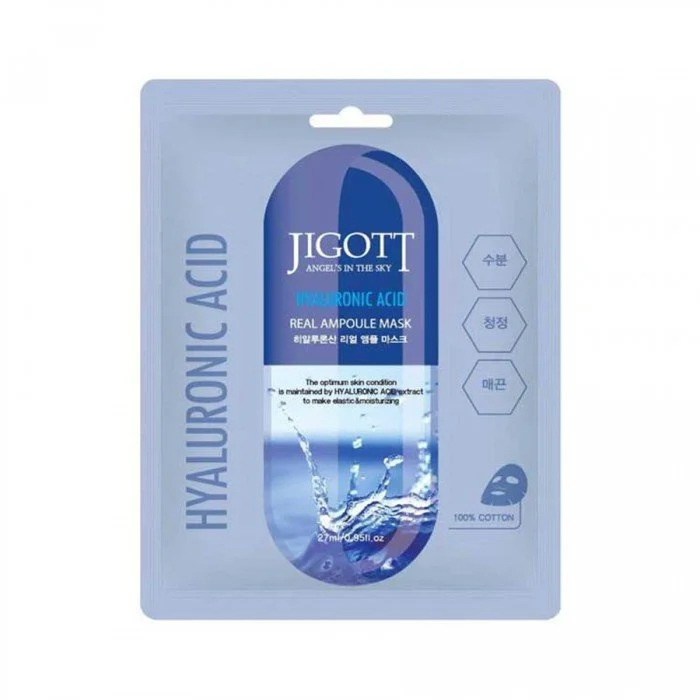Hyaluronic Acid Real Ampoule Mask 27ml Product Description: A facial cotton mask enriched with hyaluronic acid that deeply Hyaluronic Acid Real Ampoule Mask 27ml Product Description: A facial cotton mask enriched with hyaluronic acid that deeply