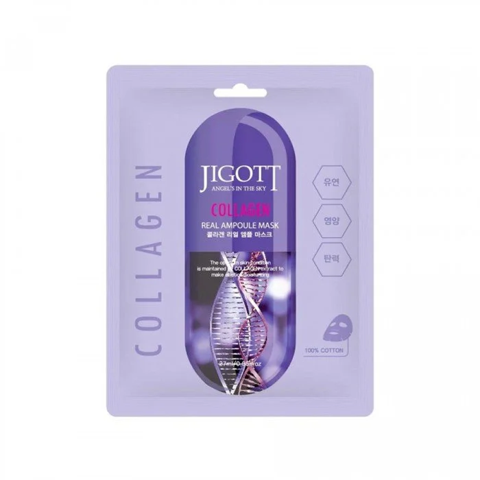 Jigott Real Collagen Extract Face Mask 27ml Product Description:The Jigott Real Ampoule Collagen Mask is a single-use hydrating