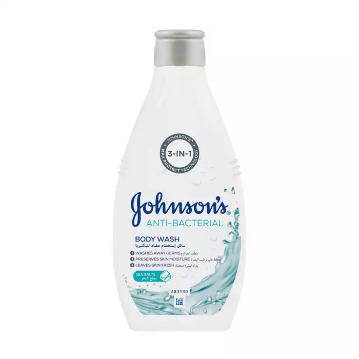 Johnsons Anti Bacterial Body Wash With Sea Salts 250mlMAX PROTECT germ removal technology yet gentle on your skin.Contains pure Glycerin .A100% natural origin moisturiser.Removes germs, dirt and sweat while preservi | Veela Beauty Johnsons Anti Bacterial Body Wash With Sea Salts 250mlMAX