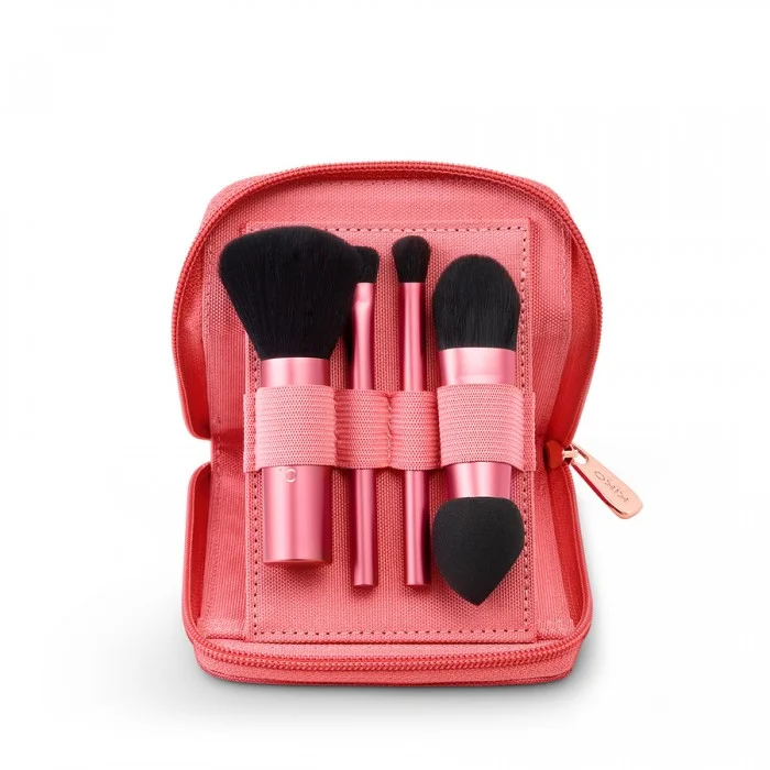 Portable stand and set of 4 professional brushes for the eyes and face. Contains: - 1 brush for applying and blending compact or loose face powders; - 1 flat tip eye contour brush for applying and blending powder and | Veela Beauty Portable stand and set of 4 professional brushes for the