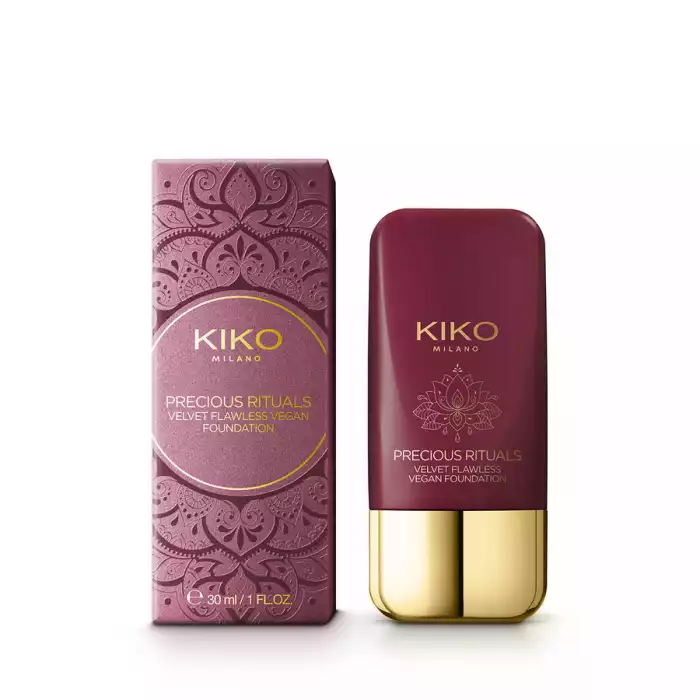 Kiko Precious Rituals Velvet Flawless Vegan Foundation 02 Moisturising liquid foundation. Ideal for: evening out the complexion, moisturising and leaving the face looking more radiant. It’s special because: -its vegan | Veela Beauty Kiko Precious Rituals Velvet Flawless Vegan Foundation 02 |