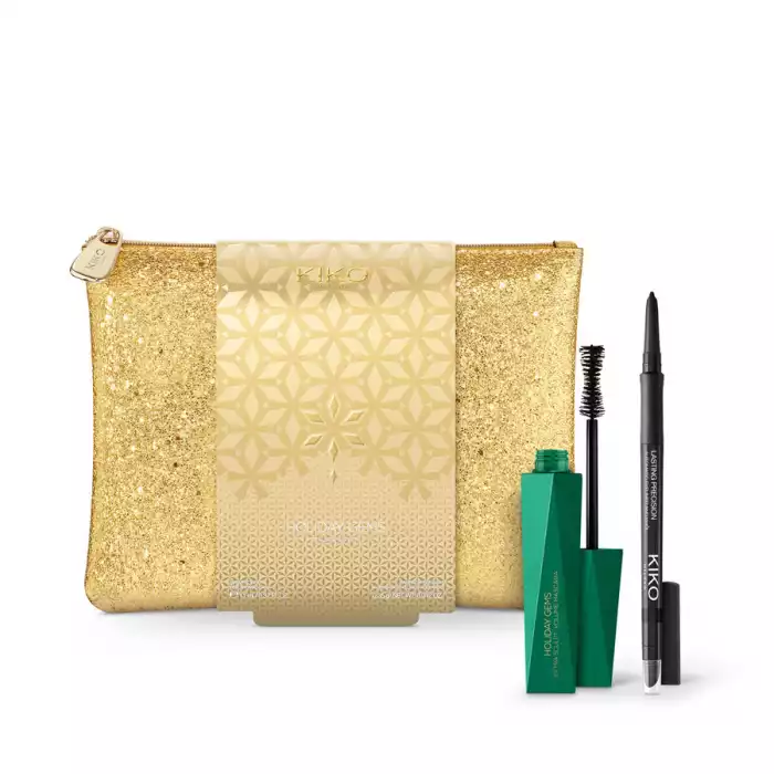 High definition eye kit composed of a panoramic volume effect mascara for multiplied eyelashes, an automatic eye pencil for the inside and outside of the eye as well as a pouch. The kit contains: - 1 Extra Sculpt Volume | Veela Beauty High definition eye kit composed of a panoramic volume