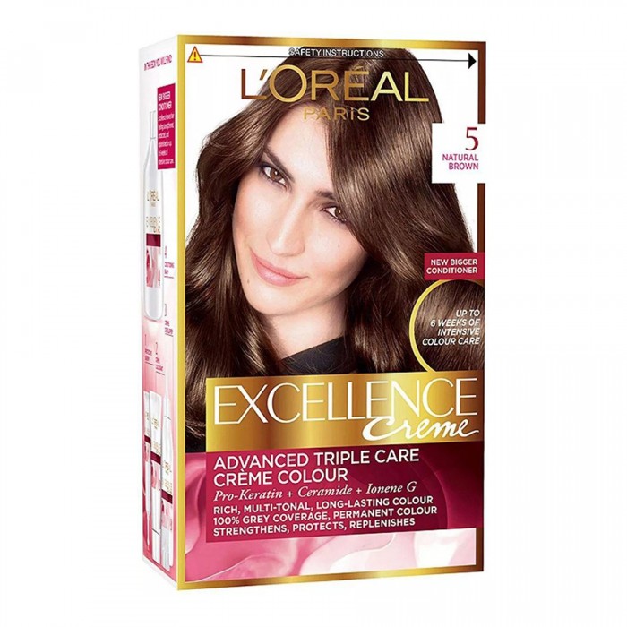 LOreal Paris Excellence Creme 5 Light Brown
Triple Care Colour Ritual Hair Dye by Excellence
Cares for your colour. Cares for your scalp. Cares for your hair.
Caring Colouring Cream.
Enriched with Pro-Keratin. Protects | Veela Beauty LOreal Paris Excellence Creme 5 Light Brown
Triple Care Colour Ritual Hair Dye by Excellence
Cares for your colour Hair | Veela Beauty