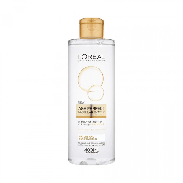 LOreal Paris Age Perfect Micellar Water For Mature & Senstive Skin 400ml
Formulated With A Complex Multi-Functional Formula.
Improve Its Elasticity And Deliver Intensive Moisture.
Infused with subtle scent notes that o | Veela Beauty LOreal Paris Age Perfect Micellar Water For Mature &