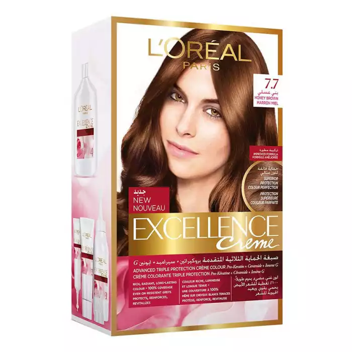LOreal Excellence Crème Hair Color Honey Brown 7.7
100% gray coverage even on stubborn grays.
A unique combination of revitalizing ingredients added to Henna that nourishes your hair making it soft, silky and shiny.
Pro | Veela Beauty LOreal Excellence Crème Hair Color Honey Brown 7 |