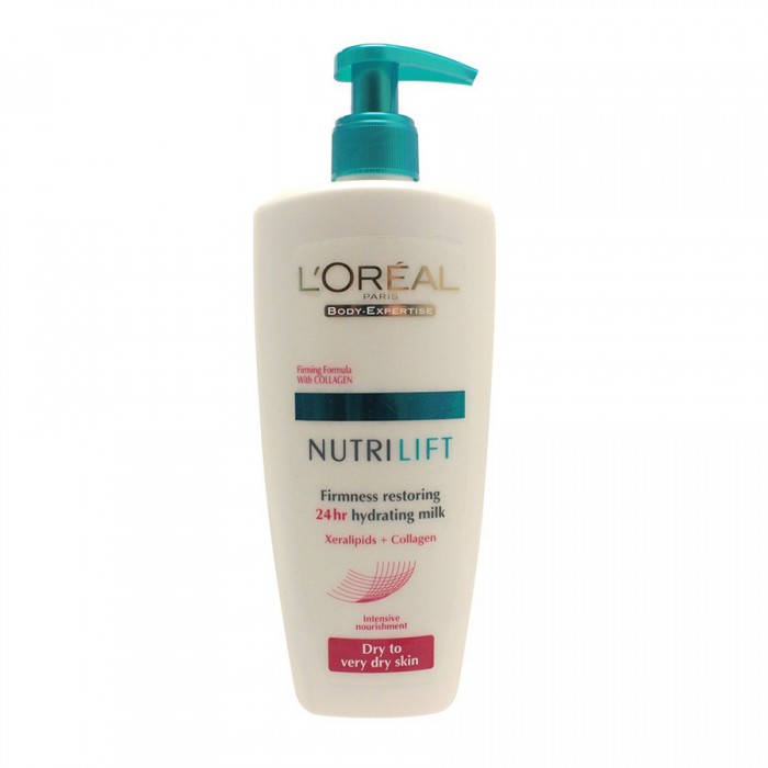 LOreal Nutrilift Anti-Drying Milk Firming Restoring 250ml A highly effective, intensely hydrating body lotion. Contains fibro-collagen, a powerful firming ingredient to correct skinÂ’s flexibility. Blended with xeralipi | Veela Beauty LOreal Nutrilift Anti-Drying Milk Firming Restoring 250ml