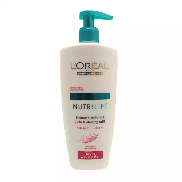 LOreal Nutrilift Anti-Drying Milk Firming Restoring 250ml A highly effective, intensely hydrating body lotion. Contains fibro-collagen, a powerful firming ingredient to correct skinÂ’s flexibility. Blended with xeralipi | Veela Beauty LOreal Nutrilift Anti-Drying Milk Firming Restoring 250ml