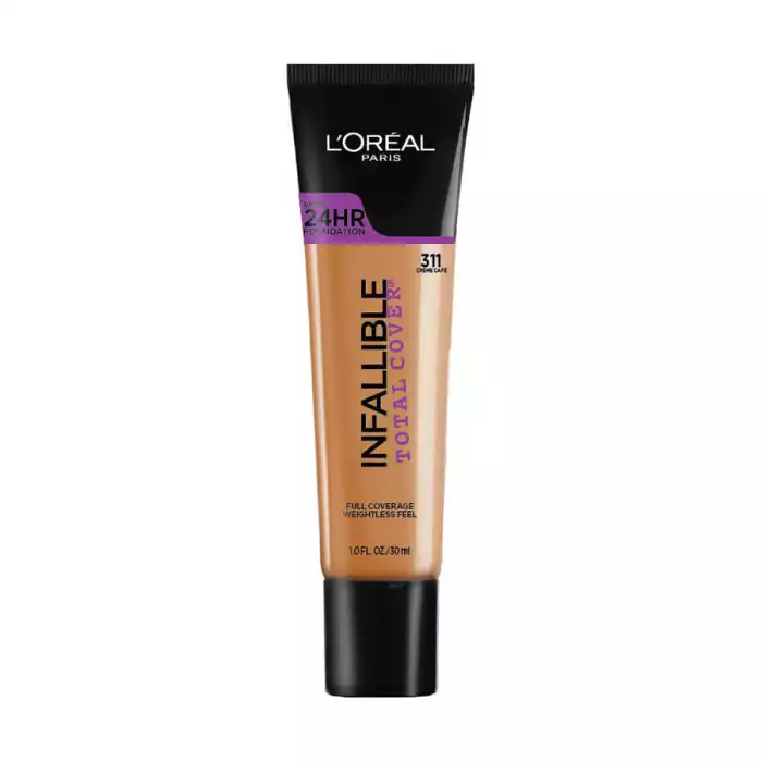 LOreal Paris Infallible Total Cover Foundation 311 30mlFormulated with a high load of pigment, this full coverage foundation glides on and feels weightless.Infallible total cover face and body foundation blends instan | Veela Beauty LOreal Paris Infallible Total Cover Foundation 311