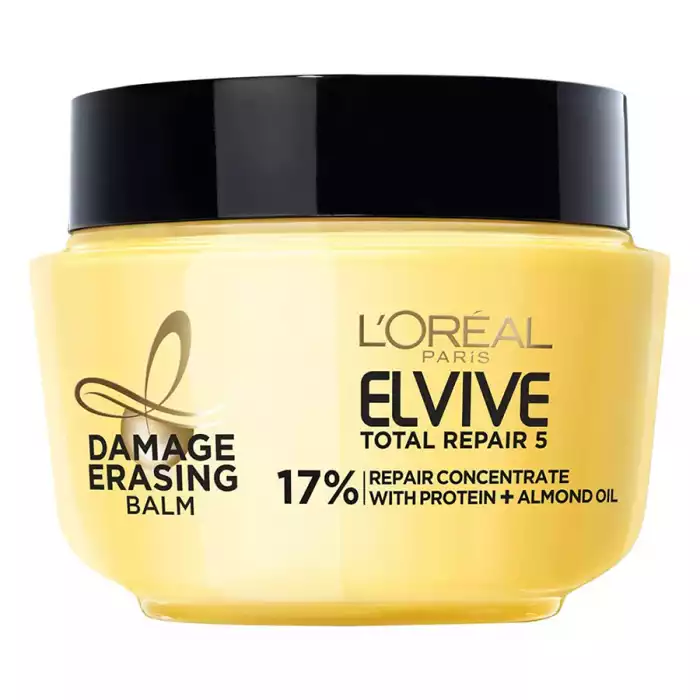 LOreal Paris Total Repair 5 Damage Erasing Balm Rinse Treatment 250ml rinse-out mask for smooth, nourished, stronger hair.
Formulated with caring ingredients, featuring Almond Oil and 17% Repair Concentrate with Protei | Veela Beauty LOreal Paris Total Repair 5 Damage Erasing Balm Rinse