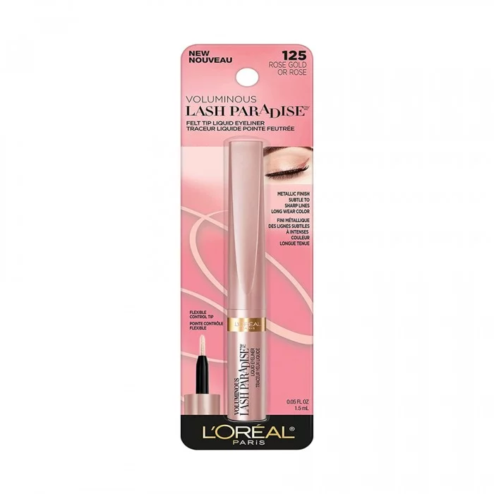 LOreal Voluminous Lash Paradise Eyeliner 125 Rose Gold -Black Eyeliner - High Shine Black Lacquer Finish Liquid Felt Tip Eyeliner - Rich, the waterproof formula dries quickly for a long-wear high shine lacquer finish. - | Veela Beauty LOreal Voluminous Lash Paradise Eyeliner 125 Rose Gold |