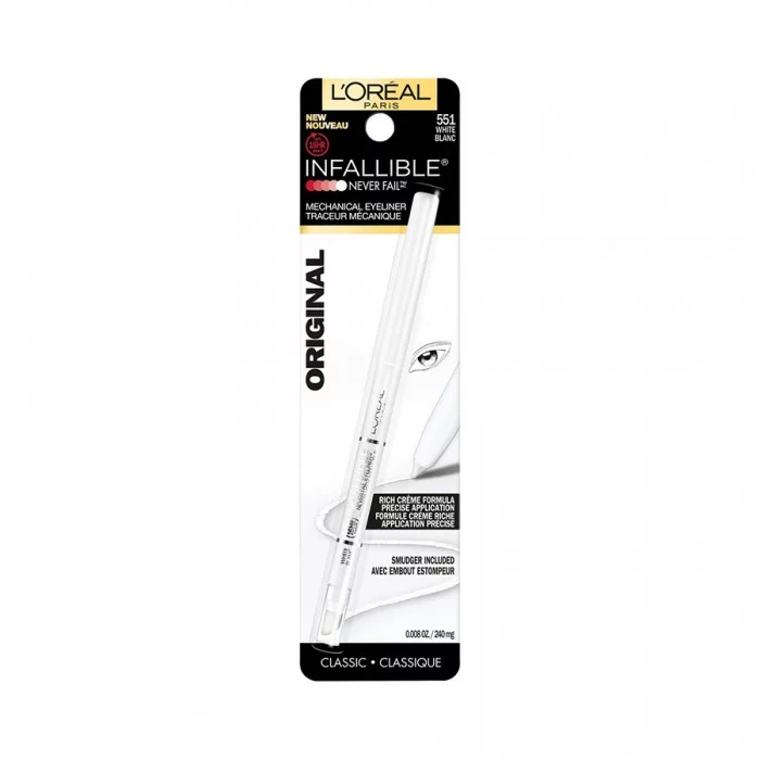 LOreal Infallible Mechanical Eyeliner Original 551 White - Integrated Sharpener Eyeliner is formulated to glide on easily and stay on for up to 16 hours; This rich, creamy eyeliner offers long-lasting, fade-proof color | Veela Beauty LOreal Infallible Mechanical Eyeliner Original 551 White |