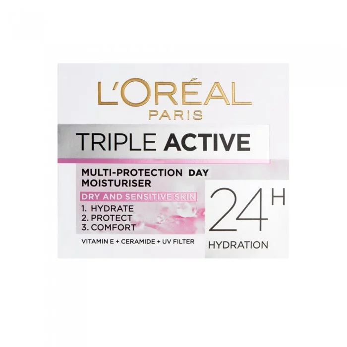 Hydrate and protect your skin with LOréal Paris Triple Active day cream for dry and sensitive skin. This daily moisturizer offers long-lasting hydration and improves the skins ability to retain water. Enriched with vit | Veela Beauty Hydrate and protect your skin with LOréal Paris Triple