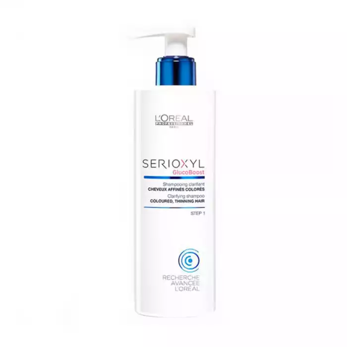 To maximize the effects of the Serioxyl serums, L’Oréal Advanced Research has developed a clarifying shampoo for natural hair. Its formula enriched with Glucoboost rids the scalp of impurities, excess sebum and residues, | Veela Beauty To maximize the effects of the Serioxyl serums, L’Oréal