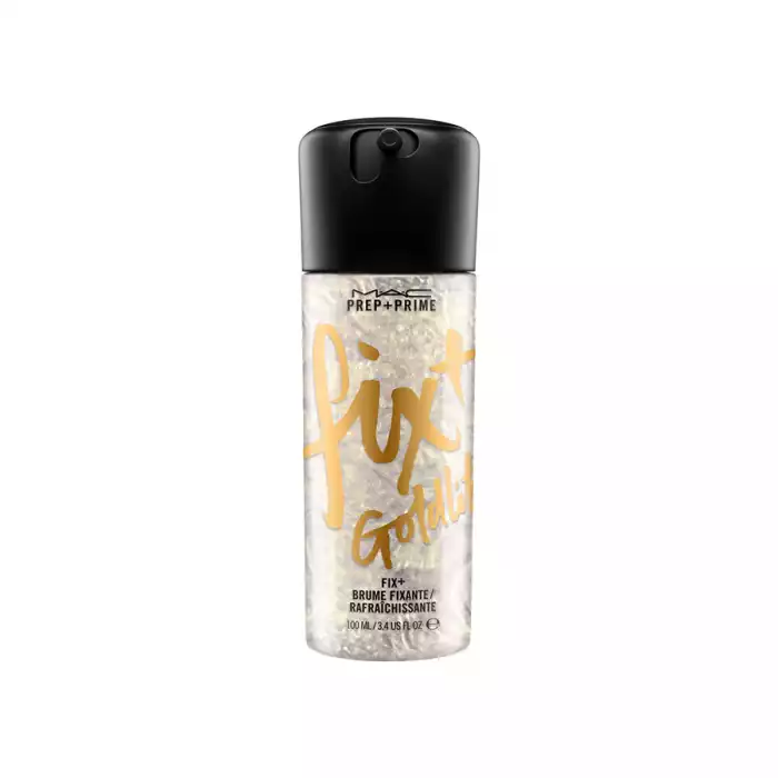 Mac Prep Prime Fix Shimmer Goldline 100ml - MAC spray, contains water in addition to green tea, chamomile, cucumber, and some minerals and vitamins. - With a light texture on the skin, you can use it as a primer to prep | Veela Beauty Mac Prep Prime Fix Shimmer Goldline 100ml | فييلا