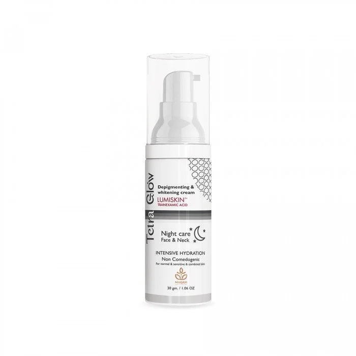 Tetra Glow Face Whitening Night Cream 30gm A depigmenting and whitening night cream formulated with Lumiskin™, Tranexamic Acid Tetra Glow Face Whitening Night Cream 30gm A depigmenting and whitening night cream formulated with Lumiskin™, Tranexamic Acid