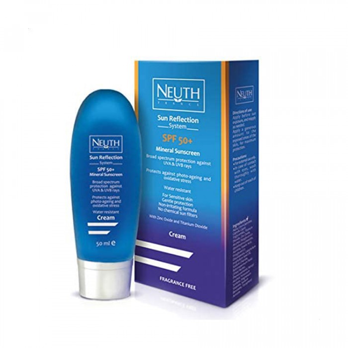 Neuth Sun Reflection System uses new micronization technology to formulate mineral sunscreen (physical) that is aimed at improving protection against UVA & UVB rays without leaving a white layer at the skin surface. | Veela Beauty Neuth Sun Reflection System uses new micronization