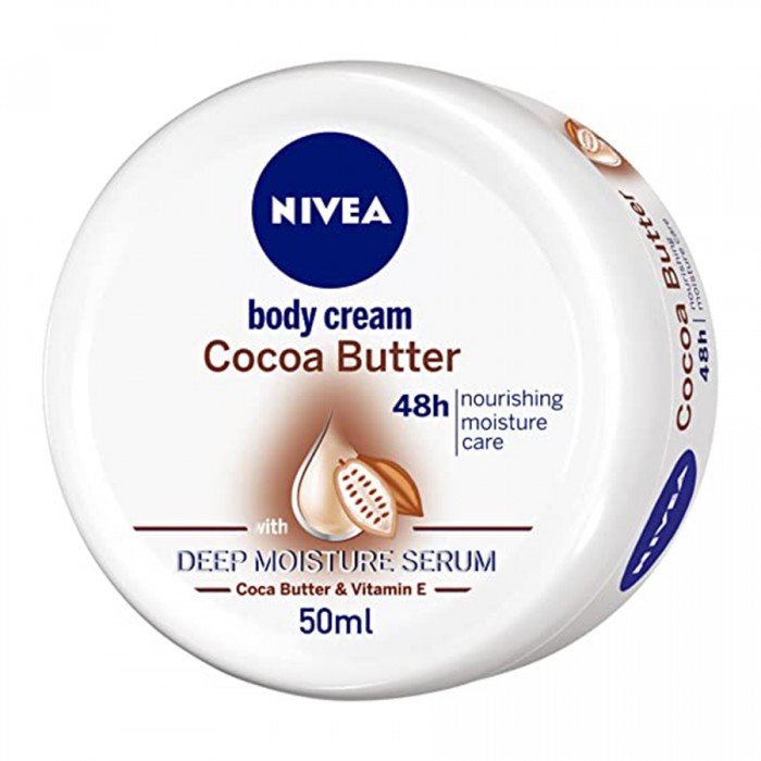 Nivea Cream Cocoa Butter 50ml.
Infused with DEEP MOISTURE SERUM to reduce the dryness of your skin.
Enriched with COCOA BUTTER and VITAMIN E.
Provides indulging MOISTURE CARE for 48hours.
Deep moisture and noticeably smo | Veela Beauty Nivea Cream Cocoa Butter 50ml Bath & Body | Veela Beauty