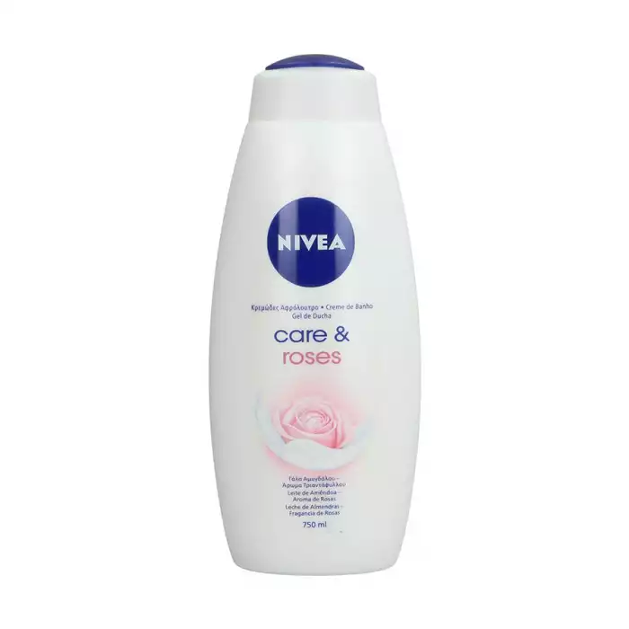 Nivea Care & Roses shower gel 750 ml.Get fresh and smooth skin. Nutritious almond milk and the aroma of roses will stimulate your senses.Its creamy foam will caress your skin while providing nutrition. Enjoy a moment | Veela Beauty Nivea Care & Roses shower gel 750 ml | فييلا