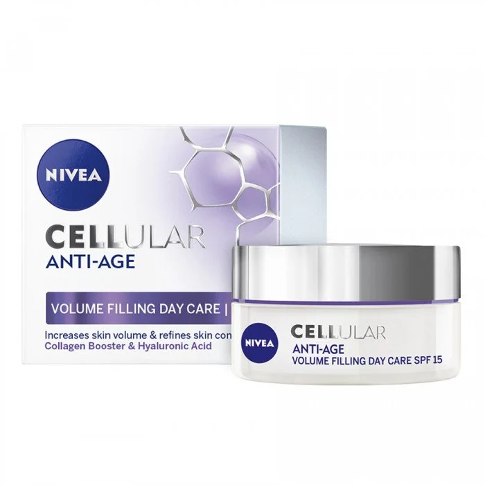 Nivea Cellular Anti Age Volume Day Care Filling SPF15 50mlيقلل بشكل واضح الخطوط والتجاعيد لبشرة مشدودة بشكل ملموس. تساعد حماية UVA / UVB على حماية البشرة من تكون التجاعيد التي تسببها الشمس وعلامات تقدم سن البشرة المبك | فييلا بيوتي Nivea Cellular Anti Age Volume Day Care Filling SPF15