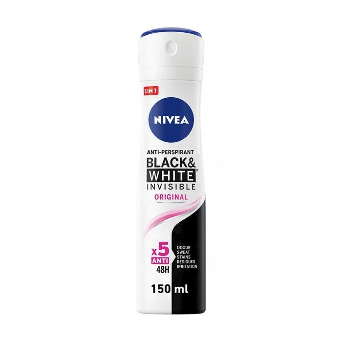 Nivea Invisible Deodorant Spray Black & White For Women 150ml.Anti-odour, anti-sweat, anti-stains, anti-residues, anti-irritation.Provides reliable 48hour antiperspirant protection.White mark protection on black and a | Veela Beauty Nivea Invisible Deodorant Spray Black & White For Women