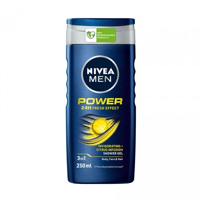 Nivea Men Power Fresh Shower Gel 3 in1 250ml.Suitable for body, hair, and face.Cleaness the skin while leaving it refreshed and energized.Enriched with Menthol and refreshing Mint for long lasting freshness with masc | Veela Beauty Nivea Men Power Fresh Shower Gel 3 in1 250ml | فييلا