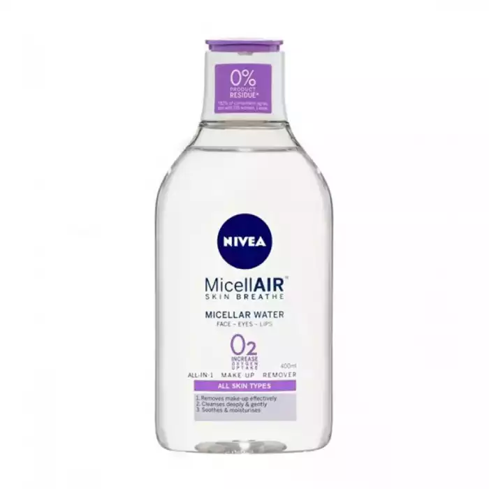 Nivea Micellar Water Makeup Remover For All Skin Types 400ml.
Removes eye makeup gently without rubbing and cares for beautiful eye lashes.
Cleanses deeply and effectively removes makeup.
Moisturises and helps to reduce | Veela Beauty Nivea Micellar Water Makeup Remover For All Skin Types