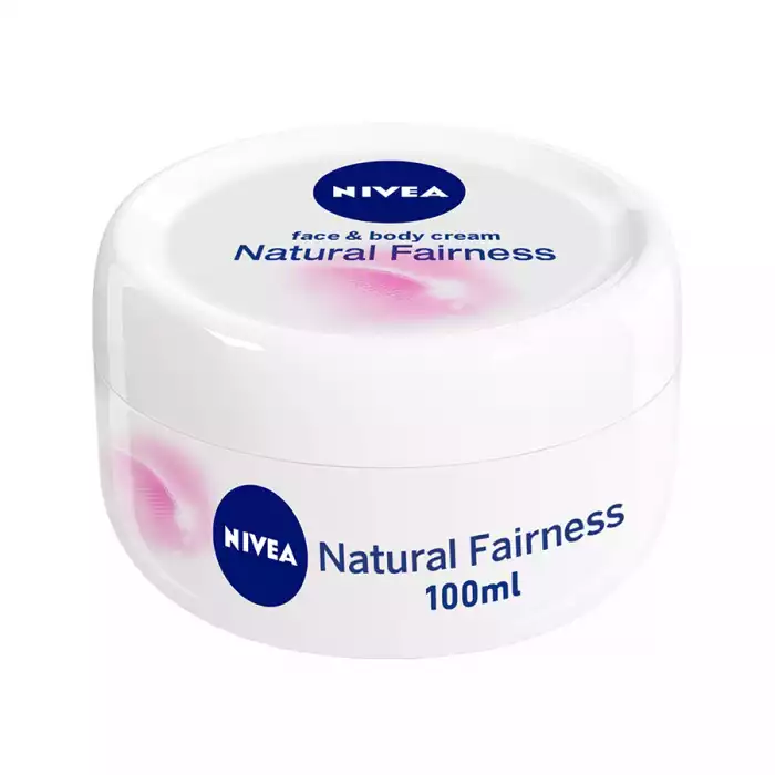 Nivea Natural Fairness Face & Body Cream 100ml.The formula enriched with liquorice and berry extract gives the skin, a fairer even tone and brings out its inner glow. help to protect the skin from dark spots and pigmen | Veela Beauty Nivea Natural Fairness Face & Body Cream 100ml | فييلا
