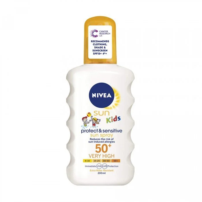 Nivea Sun Protect & Sensitive Sun Spray High SPF50 200 mlImmediate UVA-UVB Protection.Reduces the risk of sun-induced allergies.Extra water resistant. | Veela Beauty Nivea Sun Protect & Sensitive Sun Spray High SPF50 200