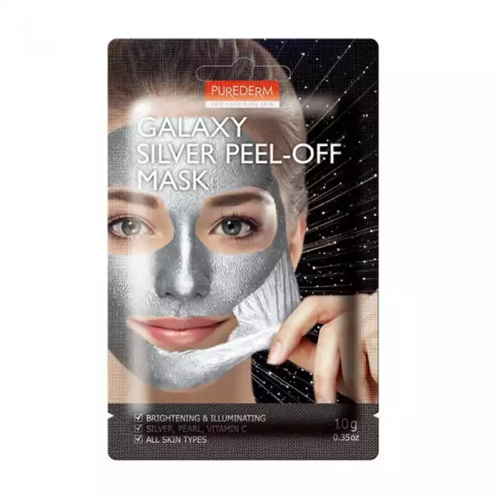 Purederm Galaxy Silver Peel-off Mask gently peels away impurities and dead skin cells while Silver, Pearl Extract, and Vitamin C bring out the bright energy of the skin and make the dull skin more clear and luminous, Plu | Veela Beauty Purederm Galaxy Silver Peel-off Mask gently peels away