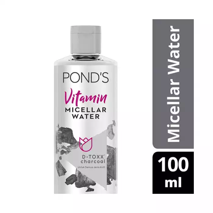 Ponds vitamin micellar water is a refreshing cocktail of micellar water, 5 essential vitamins (vitamin A, B3, B5, C, E), and activated charcoal + bamboo charcoal to deep cleanse away makeup, dirt, impurities, sunscreen. | Veela Beauty Ponds vitamin micellar water is a refreshing cocktail of
