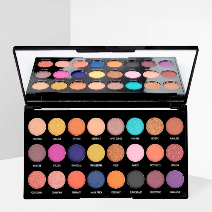 Show your true colors with this beautifully bold palette. 24 matte and shimmer pigmented shades, from warm bronze and neutral tones to pops of canary yellow, fuchsia pink, and turquoise hues. Get creative with this kale | Veela Beauty Show your true colors with this beautifully bold palette |