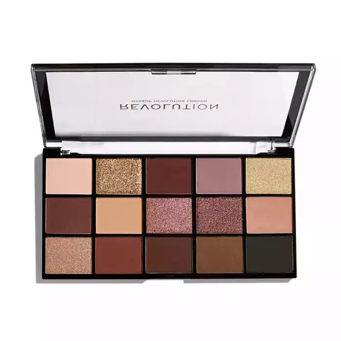 Revolution Reloaded Palette Provocative -Revolution Reloaded Collection. -An eyeshadow palette with a perfect blend of 15 colors. -It has brown and beige bases, mixed with shimmering gold and burgundy and black tones. -E | Veela Beauty Revolution Reloaded Palette Provocative | فييلا