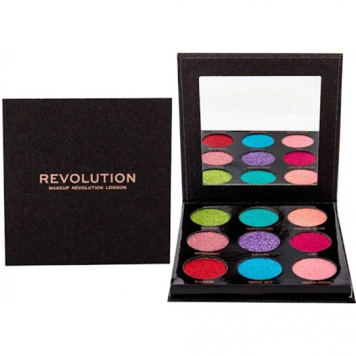 Makeup Revolution Eyeshadow Palette Pressed Glitter Abracadabra -Makeup Revolution Abracadabra Pressed Glitter Palette. -A palette of 9 shimmering, shiny, pressed eyelid glitters. | Veela Beauty Makeup Revolution Eyeshadow Palette Pressed Glitter