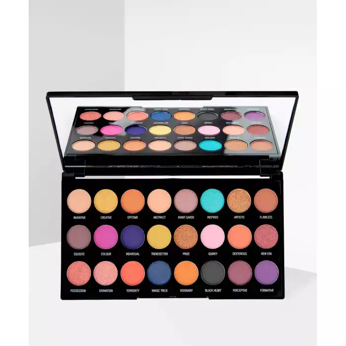 Show your true colors with this beautifully bold palette. 24 matte and shimmer pigmented shades, from warm bronze and neutral tones to pops of canary yellow, fuchsia pink, and turquoise hues. Get creative with this kale | Veela Beauty Show your true colors with this beautifully bold palette |