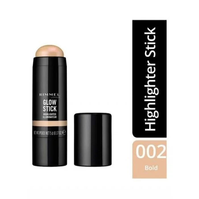 Rimmel London Glow Stick Highlighter 002 Bold
Hides flaws
It has a soft creamy texture
It is stable for a long time
Gives you a beautiful, radiant look when used
It is easy to use and integrate. | Veela Beauty Rimmel London Glow Stick Highlighter 002 Bold
Hides
