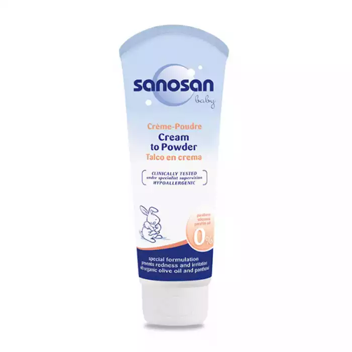 Sanosan Baby Cream To Powder 100ml
2in1 Ointment and Powder.
The exceptional recipe is an emulsion which on contact with the skin transforms into powder. It combines the caring and skin protective properties of a diaper | Veela Beauty Sanosan Baby Cream To Powder 100ml
2in1 Ointment and Powder