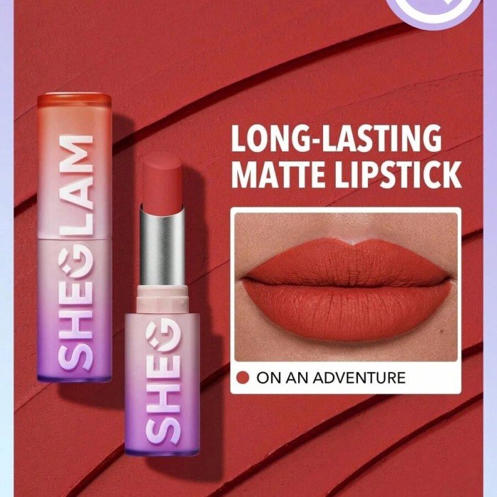 sheglam dynamatte boom long lasting matte lipstick on an adventure