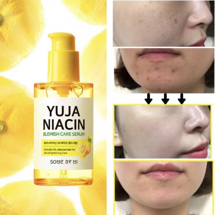 A serum containing Yuju extract and niacinamide to diminish